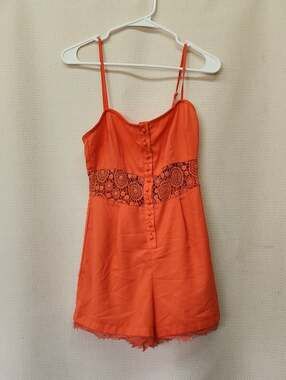 Ark & Co Bright Orange Lace-Trim Romper